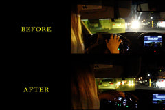Glare Guard G yellow glare shield replaces bulky night driving sunglasses.