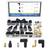 Glarks 180-degree gold spark plug coil terminal with boot, secure fit and heat resistance.