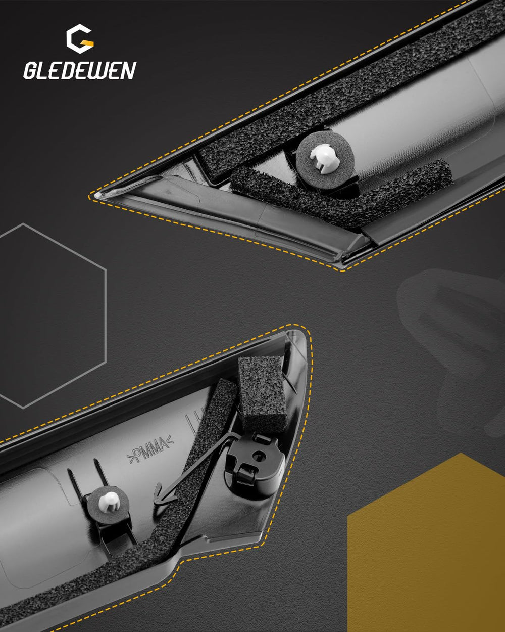 Gledewen A-pillar trim replacement kit supports quick DIY replacement.