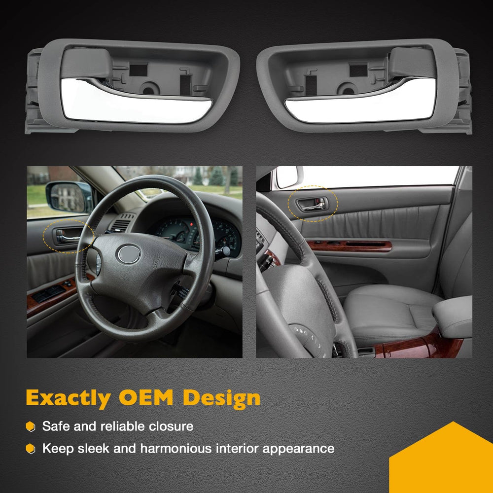 Gledewen interior door handle closeup, chrome finish, reinforced plastic for durability