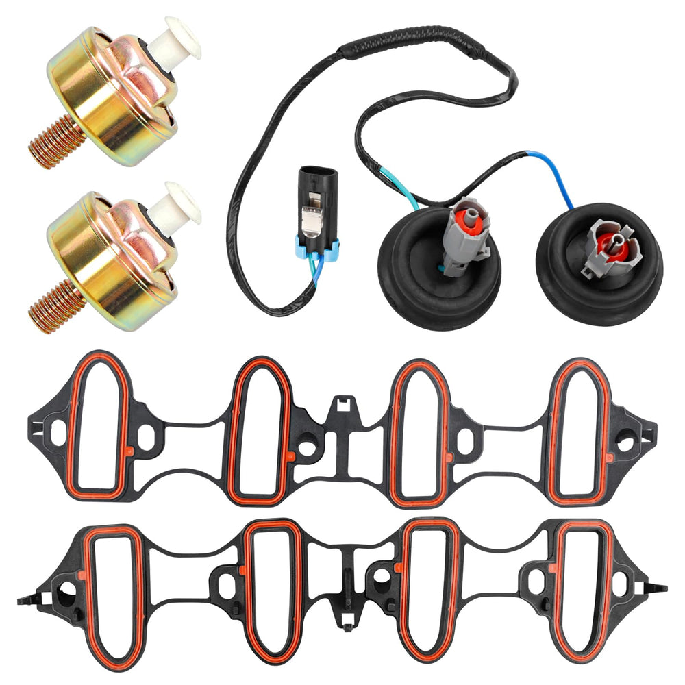 Gledewen dual knock sensors with wiring harness kit for GM vehicles, improving electrical reliability.