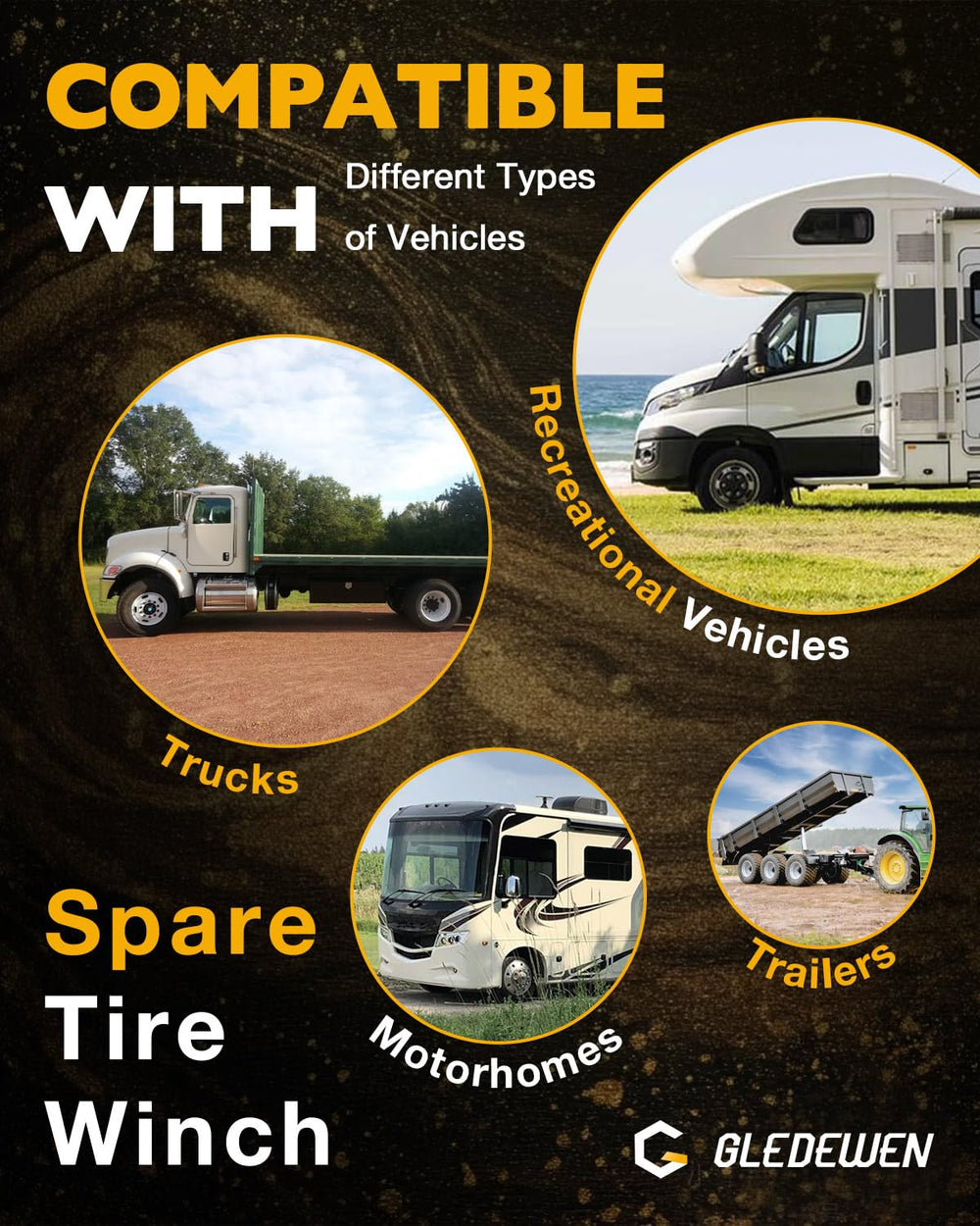 Gledewen-easy-installation-spare-tire-winch highlights a quick, about-30-minute setup.