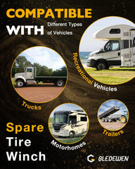 Gledewen-easy-installation-spare-tire-winch highlights a quick, about-30-minute setup.