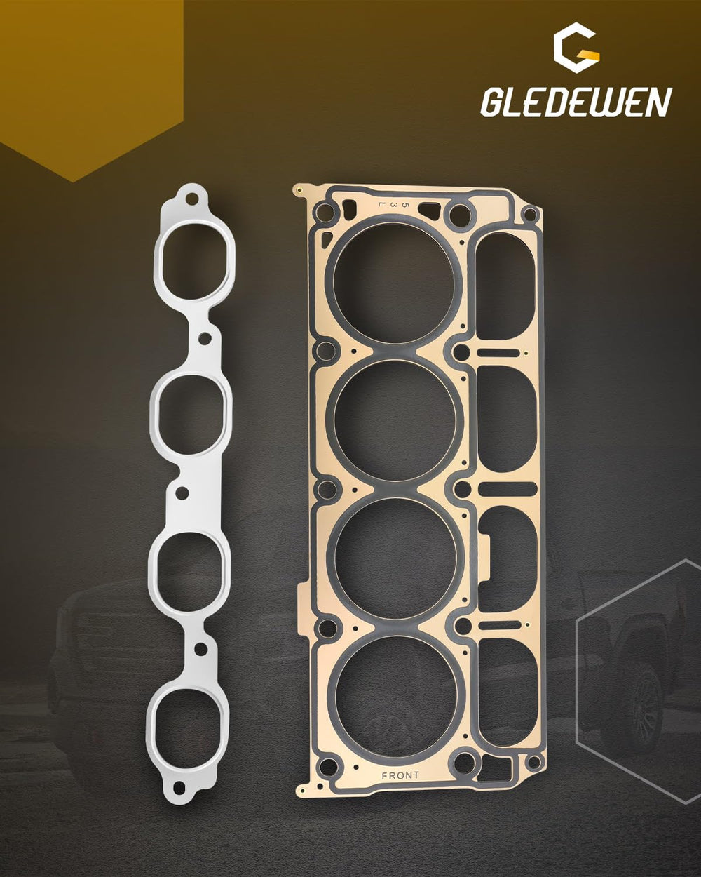 Gledewen intake manifold gasket demonstrates comprehensive seal around runners.