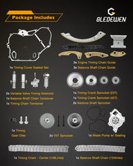 Boxed Gledewen timing chain kit showing full contents.