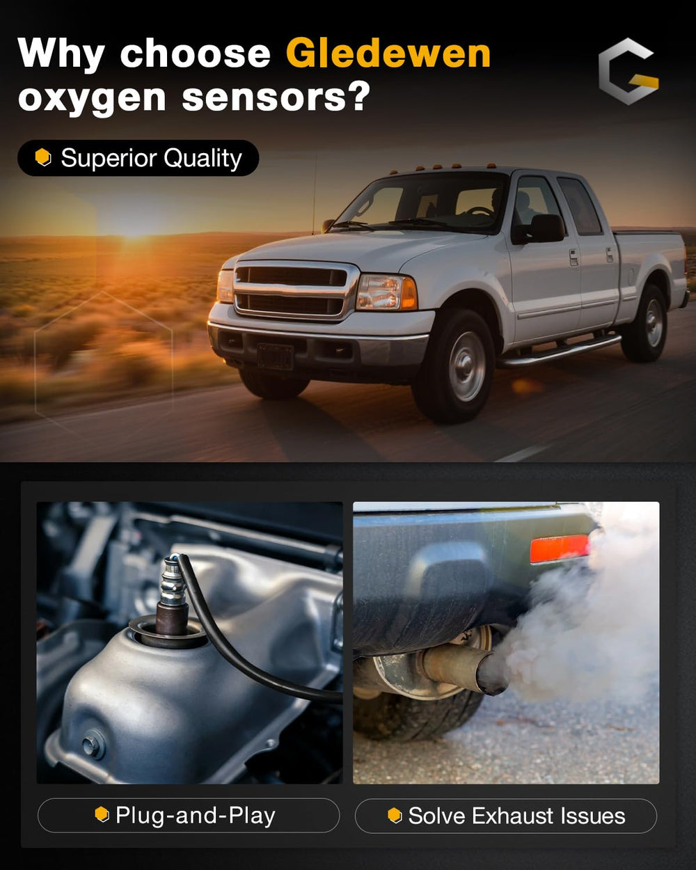 Gledewen upstream/downstream oxygen sensor 2pcs for Ford E-Series aids diagnostics.