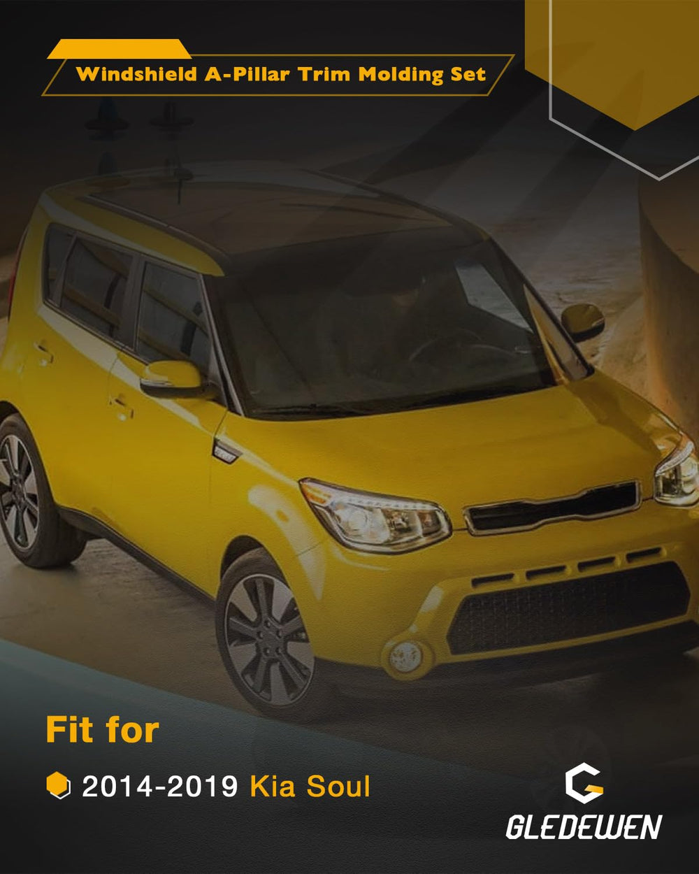 Gledewen windshield A-pillar trim front right for Kia Soul aligns with the body line.