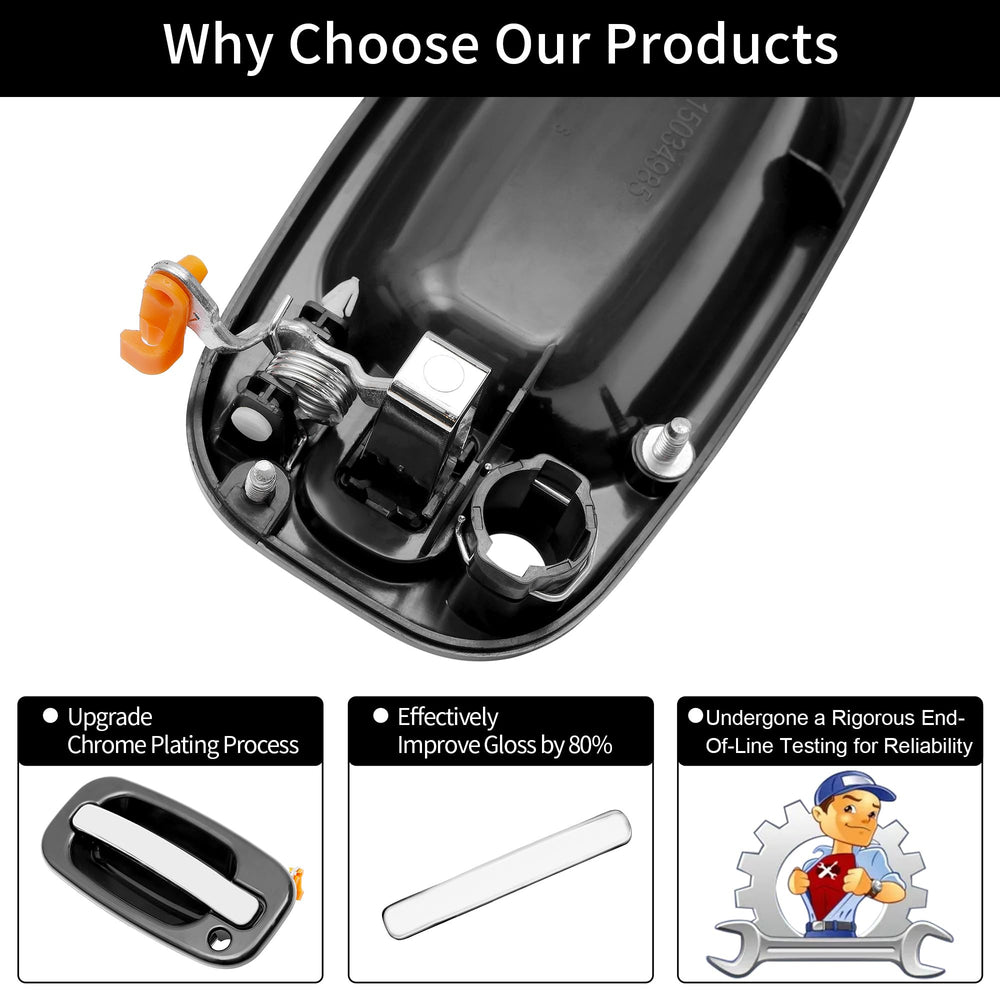 Gledewen exterior handle chrome with lever and black housing; OEM numbers aid compatibility