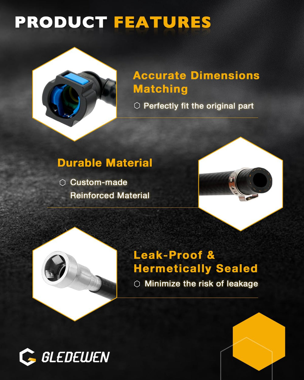 Gledewen metal connector offers durable join in fuel system.