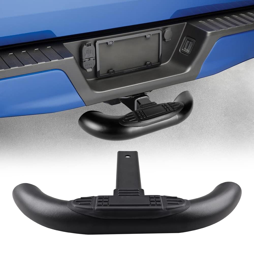 Globed Hitch Step attached to a 2-inch receiver for easy truck bed access