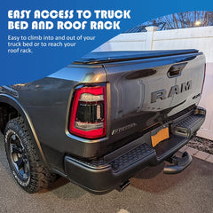 Rugged black powder-coated steel construction of Globled hitch step