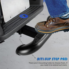 Globed hitch step surface stays non-slip when dry or wet