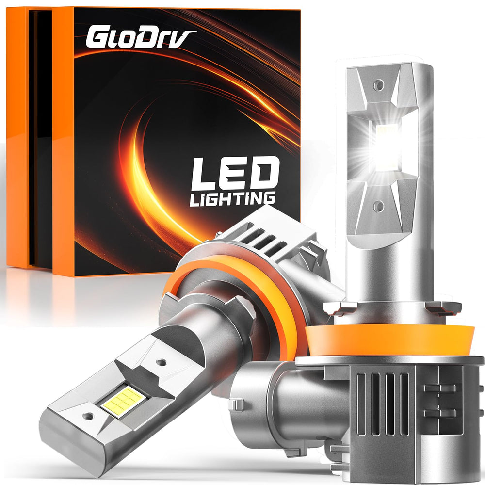 GloDrv H11 LED bulbs front view deliver bright, clear night illumination.