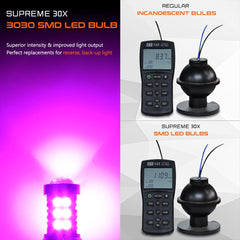 GLOFE pink purple 360-degree light output from a round LED bulb