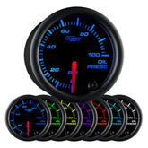 GlowShift Black 7 Color oil pressure gauge front view with multi-color backlight for quick readings