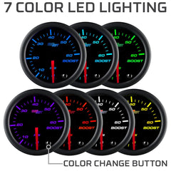 GlowShift turbo boost gauge with smoked lens and black dial for rugged interior look