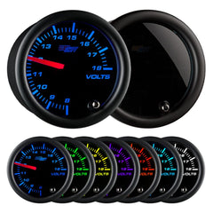 GlowShift volt gauge dial face with clear voltage readings for dashboard monitoring