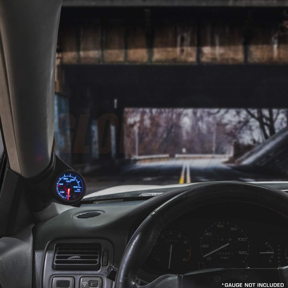 GlowShift universal pillar pod black installed on A-pillar for easy visibility.