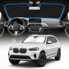 GLSBRCAO BMW X3 sun shade cover front view with precise custom fit