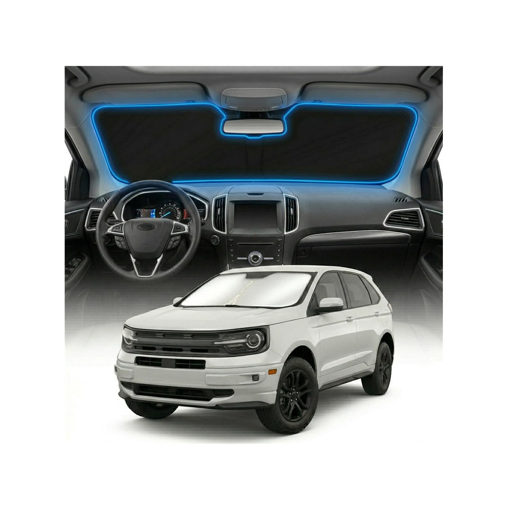 GLSBRCAO Edge sunshade windshield cover with custom fit protects interior from heat and glare.