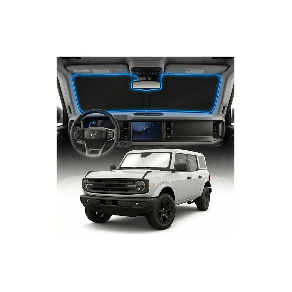 GLSBRCAO Ford Bronco sun shade front view for heat reduction and interior protection.