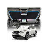 GLSBRCAO Nissan Rogue sun shade covers windshield for UV protection and heat reduction.