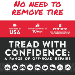 GlueTread SXS 4x4.5 inch patch in use on rugged sidewall during trail repair