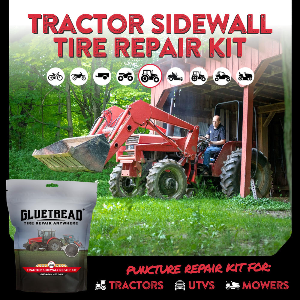 GlueTread sidewall patch application showing effortless repairs without tire removal.
