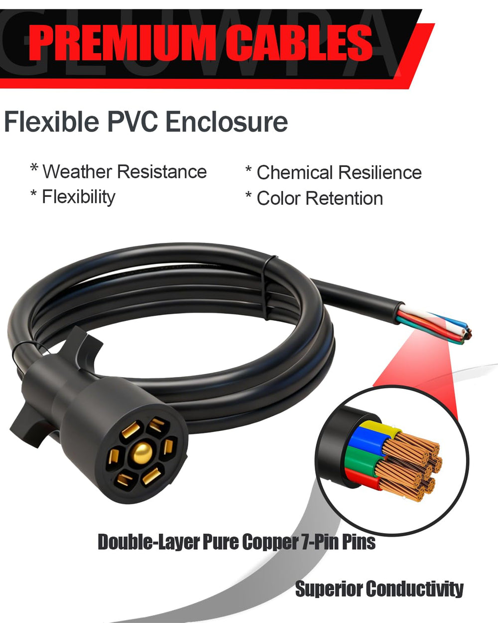 GLUWPA heavy-duty 7-wire cable built to withstand weather and wear.