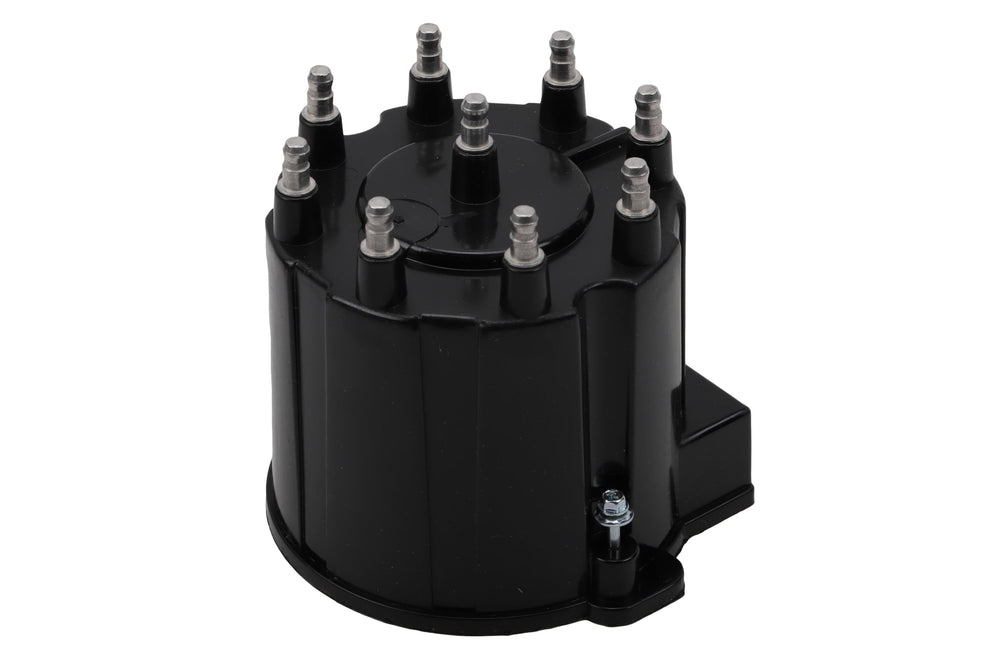 GM Genuine Parts D303A ignition distributor cap close-up showing metal inserts for maximum conductivity.