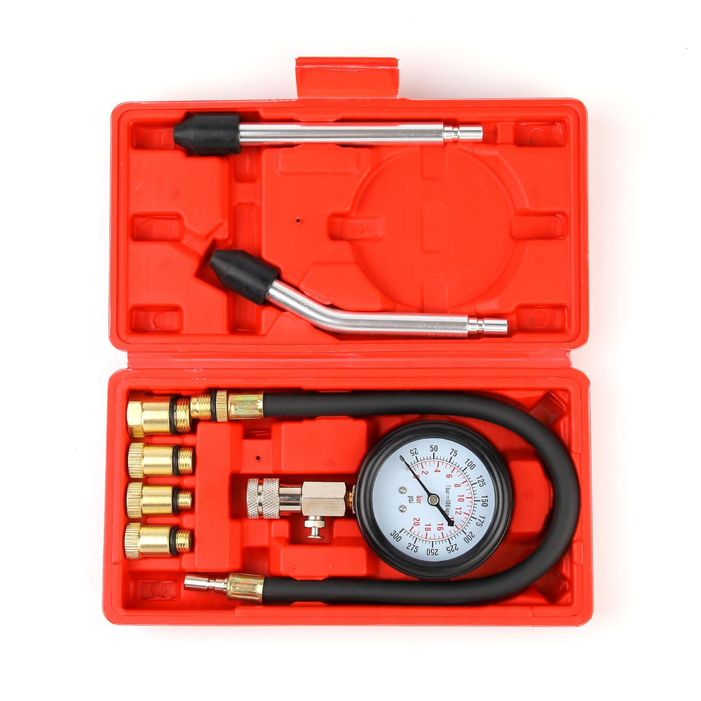 Gnhydxfe compression tester kit with dial readout enables quick cylinder pressure checks.