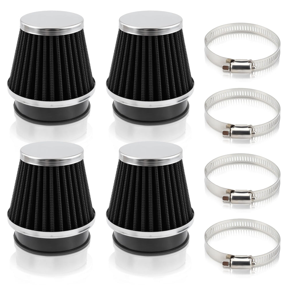 GoaMotors 54mm air intake filter close-up with tapered design for improved filtration.