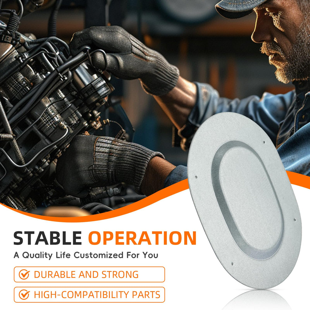 GoaMotors oval metal drain plug cover demonstrates sturdy construction for restorations.