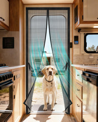 Gociean magnetic RV screen door closeup showing durable fiberglass mesh