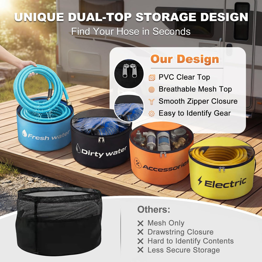 Gociean black sewer hose bag with sealed liner to prevent leaks and odors.