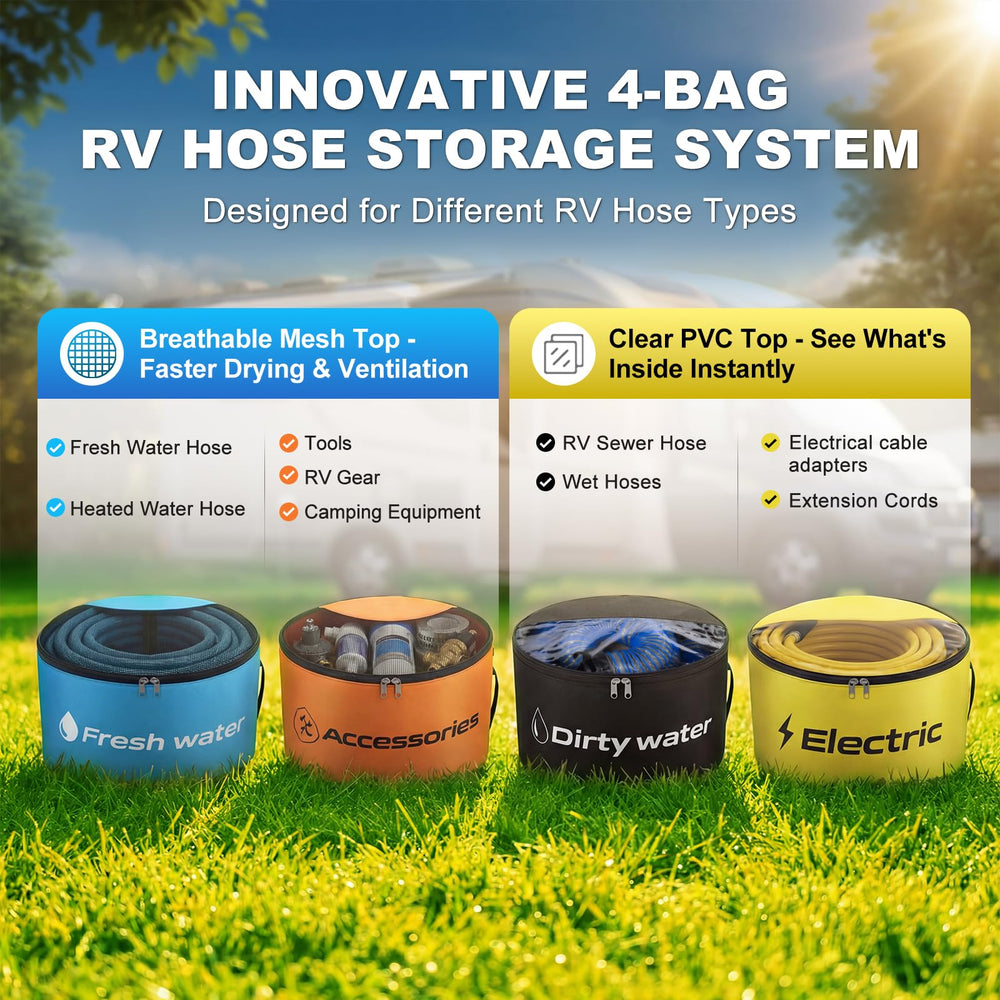 Gociean vented mesh bag for water hoses to dry and prevent mold.