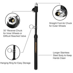 Matte steel body with hanging ring simplifies storage on shop walls.