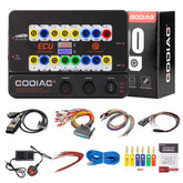 GODIAG GT100+ front view showing compact breakout box for bench testing.