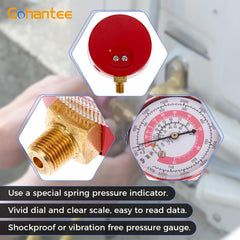Gohantee red dial closeup illustrating clear high-pressure scale