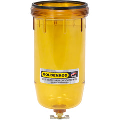 Goldenrod see-thru bowl visualizes fuel flow for easy inspection