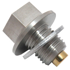 GoldPlug M12x1.25 stainless magnetic drain plug showing magnetic surface for particle capture and protection