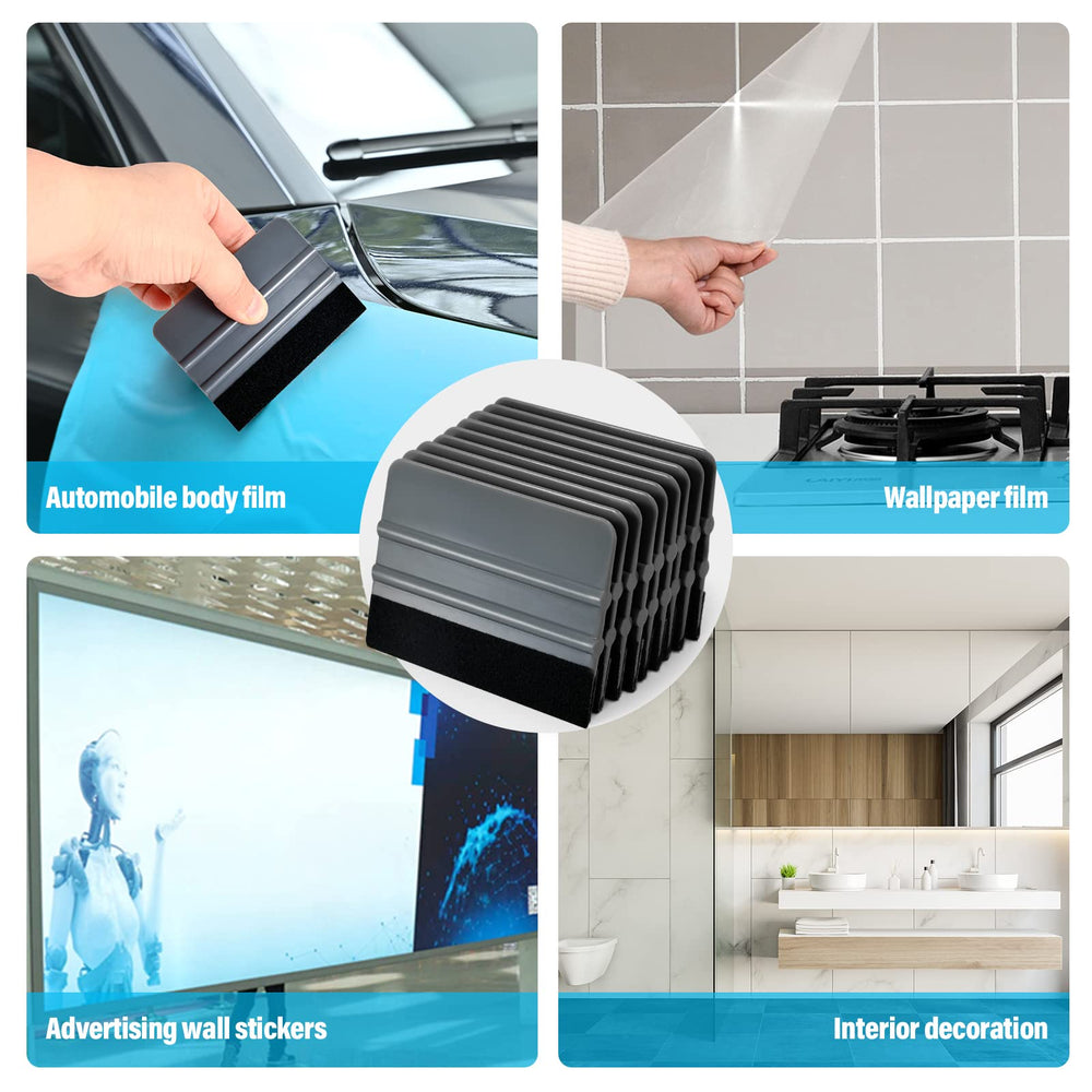 Gomake package includes grey and black felt edge squeegees and extra fabric