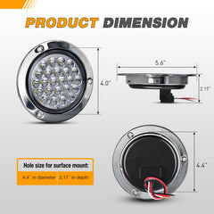 GOOACC 4-inch round tail light rear view showing stainless steel bezel