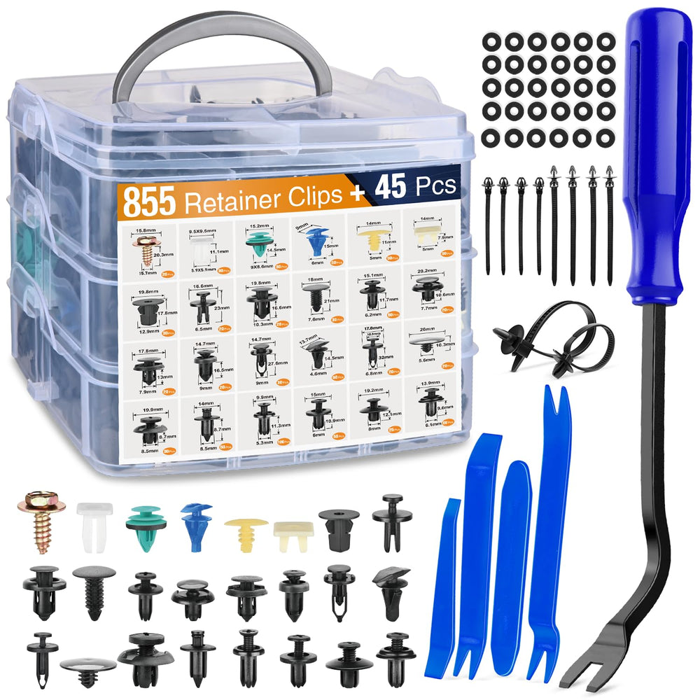 GOOACC 900Pcs plastic rivets and fasteners box keeps replacement parts organized for easy DIY repairs.