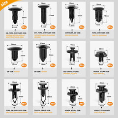 GOOACC auto push pin rivets 12 sizes for versatile car model compatibility.