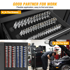 GOOACC complete socket set packaging shows three color rails for easy identification