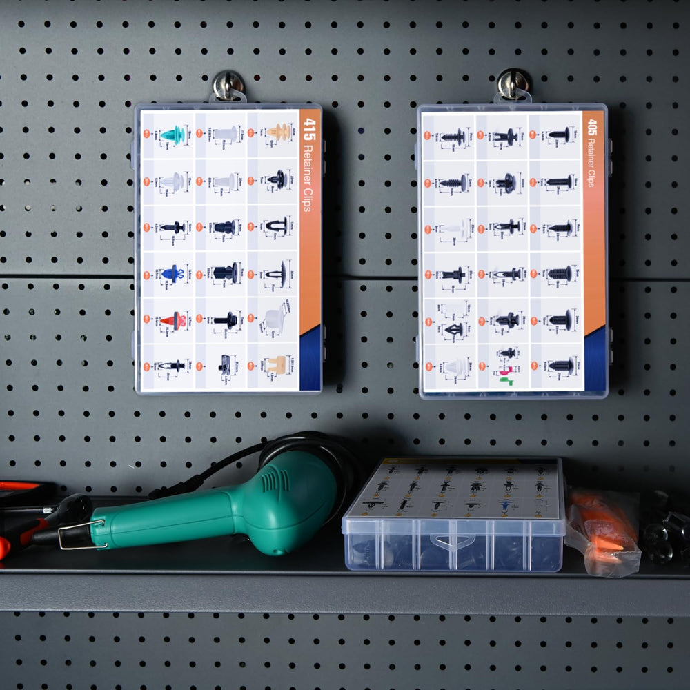 Compact plastic storage box keeps clips organized and ready.
