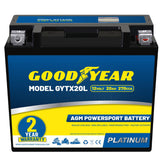 Goodyear GYTX20L front view battery for reliable motorcycle starts