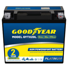 Goodyear GYTX20L front view battery for reliable motorcycle starts