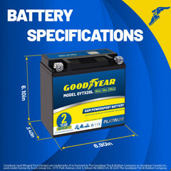 Goodyear GYTX20L side view rugged AGM battery for ATV and UTV